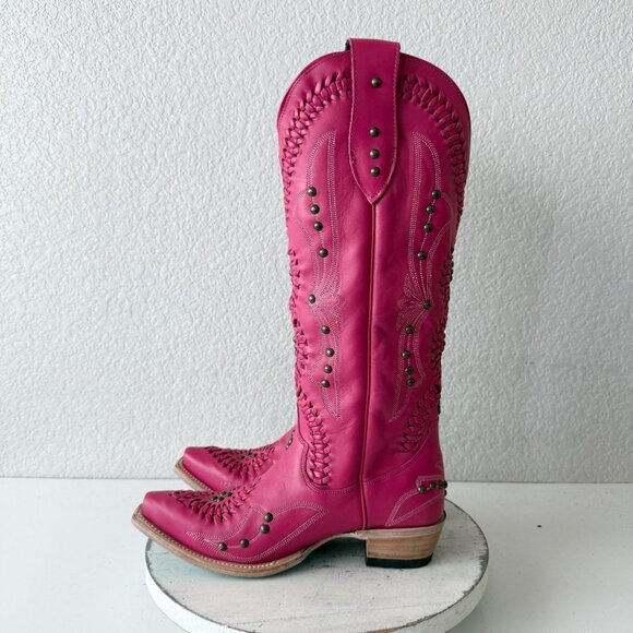 Lane COSSETTE Hot Pink Cowboy Boots Western Cowgirl Tall Snip Toe Womens Size 7 - Picture 4 of 11